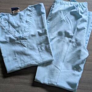 Landau Blue Scrub Top & Pants with Elastic Waistband